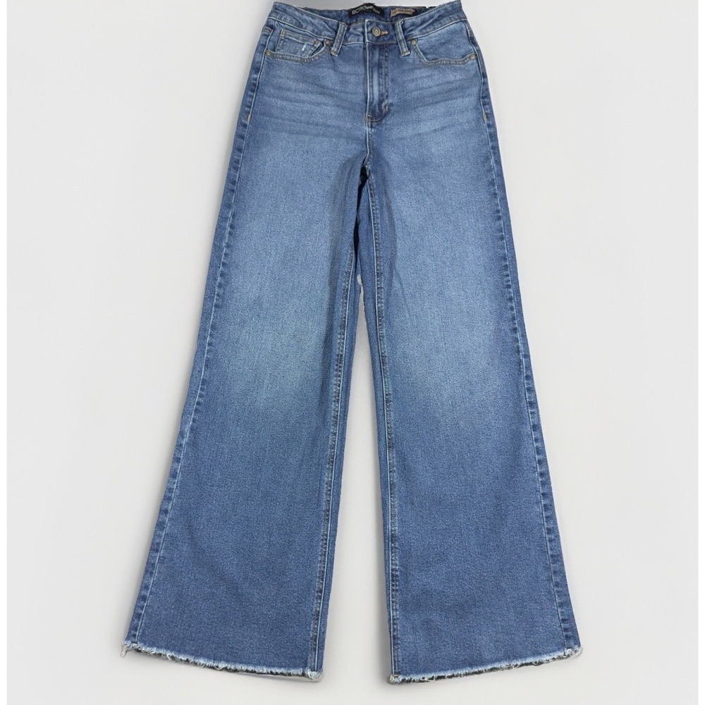 BCBG Generation High Rise Wide Leg Jeans Womens 5/27 Raw Hem Blue Stretch